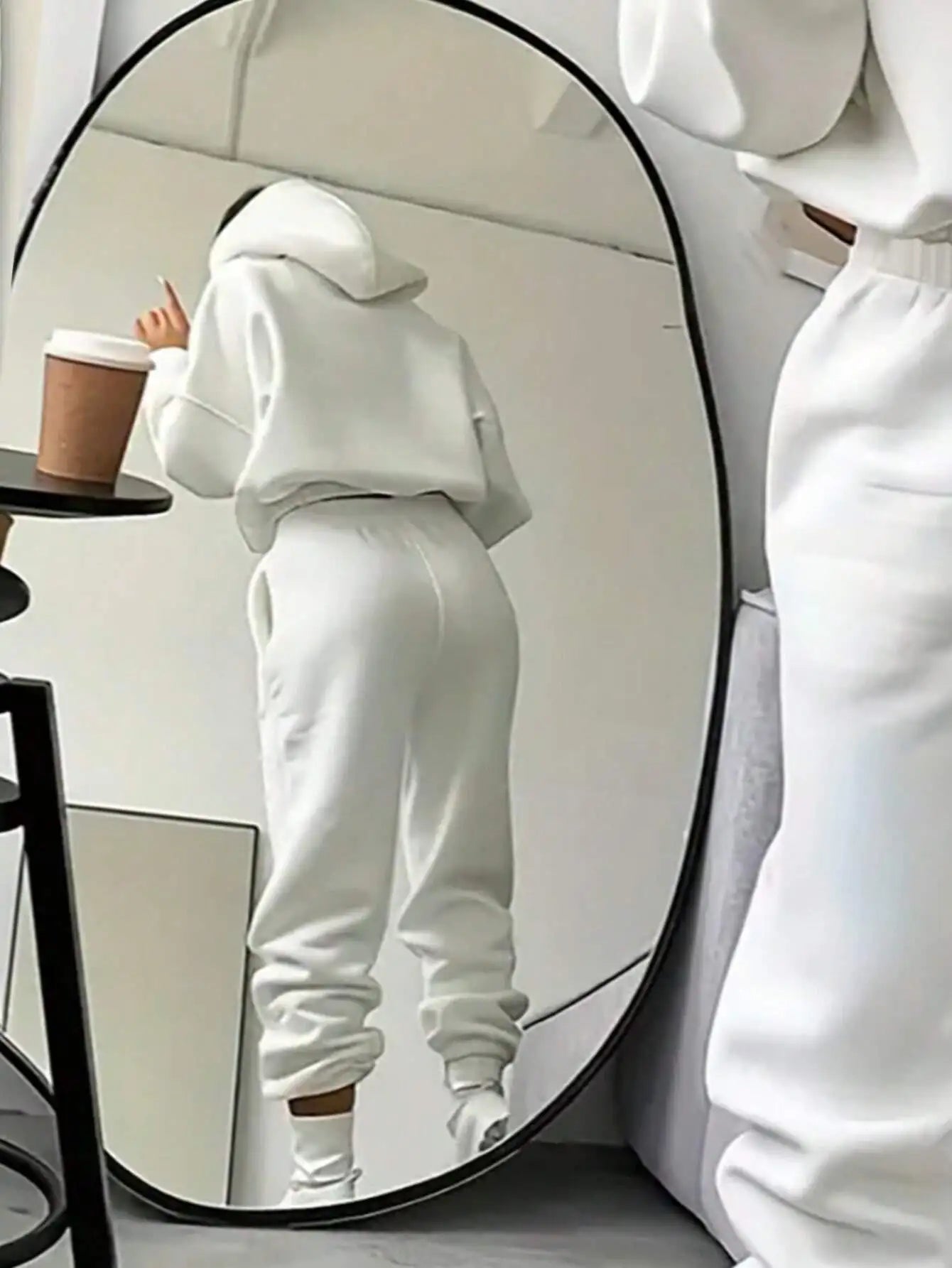 Women's White Casual Hooded Sweatshirt and Jogger Pants Matching Set