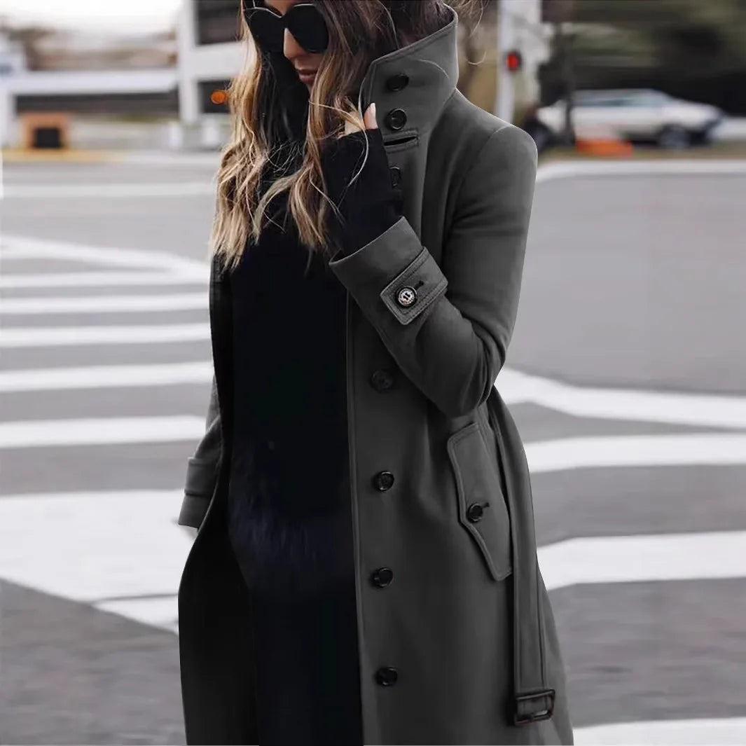 Women's Woolen Long Coat Autumn Winter Jacket Turn-Down Collar Coats Warm Wool Jackets Single Breasted Coat Outerwear Overcoat