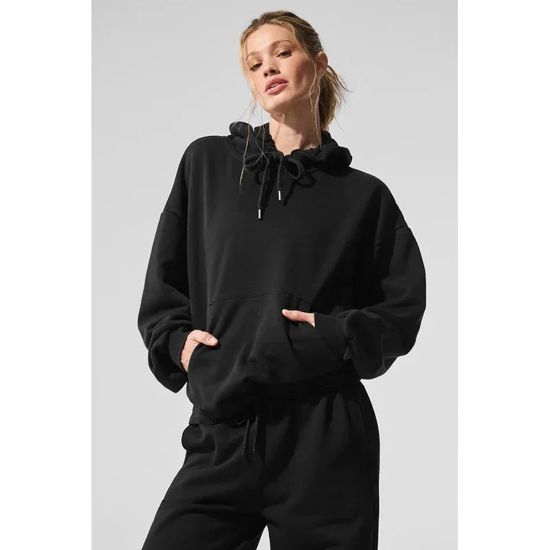 Women Fleece Lined Slim Fit Hoodie Soft Skin-Friendly Lightweight Warm Pullover Casual Hooded Sweatshirt for Daily Wear