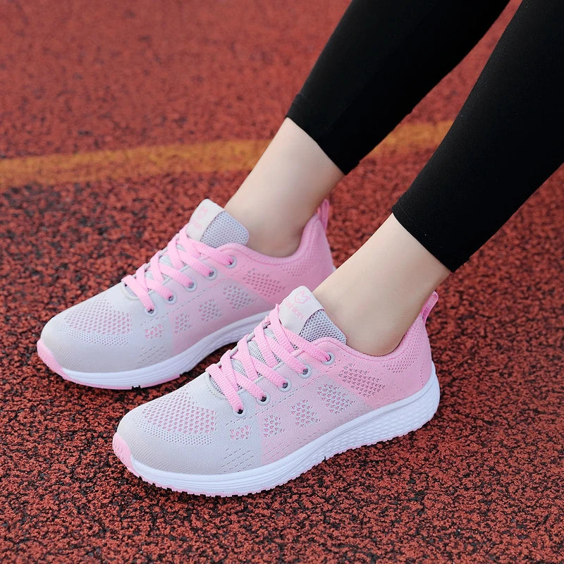 Spring Flying Knit Shoes Korean Casual Student Versatile Lace-Up Mesh Women's Sports Shoes Forrest Gump Comfort