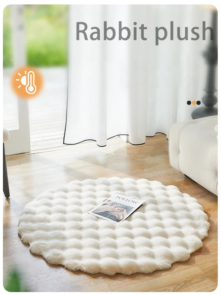 Bubble Velvet Faux Rabbit Fur Carpet Round Soft Fluffy Pet Mat Modern Living Room Decor Winter Warm Plush Kids Game Tent Mats