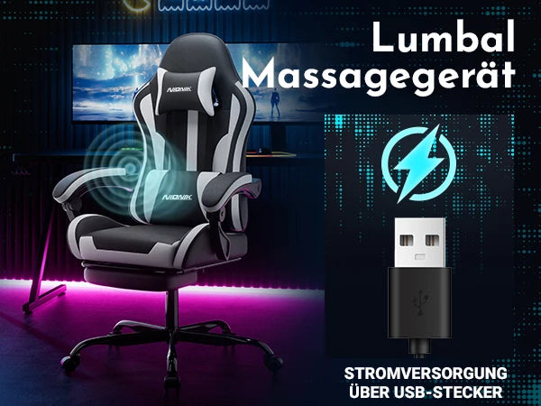 Gaming Chair with Massage Ergonomic Desk Chair Footrest Headrest Rotatable Chair for Office and Gamers