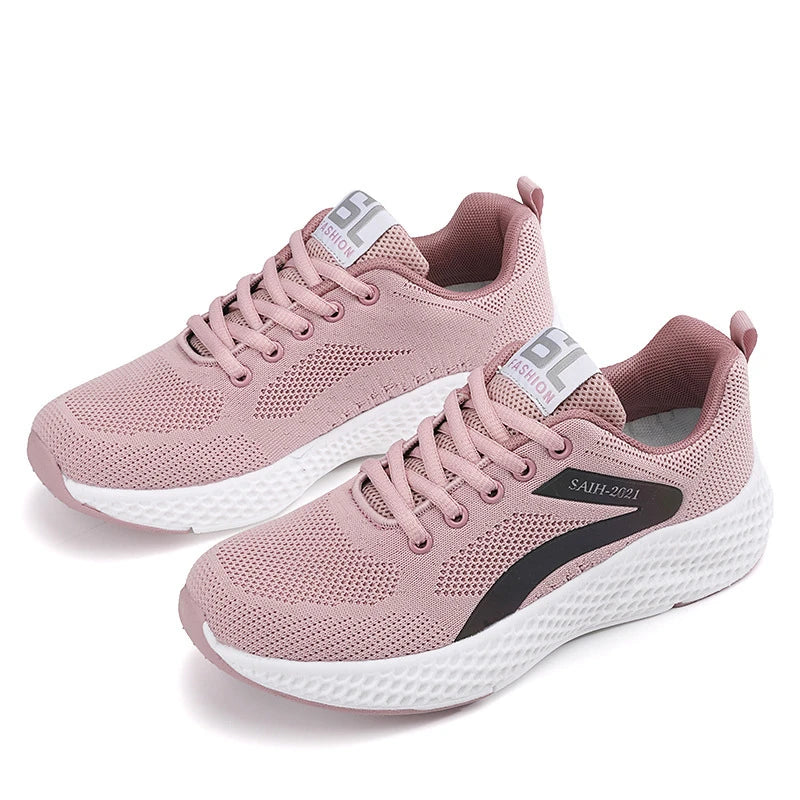 Women's Sports Shoes Comfortable Running Shoes Flying Knit Versatile Lace-Up Casual Shoes For Women Breathable And Fashionable