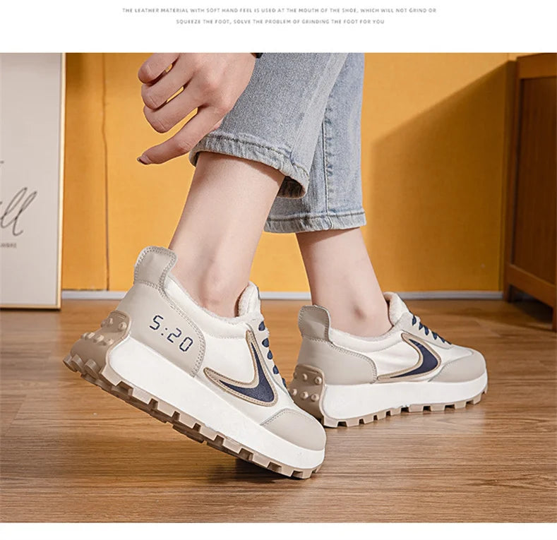 Autumn Winter Chunky Sneaker Women Retro Running Shoes Fashion Casual Fabric Breathable Height Increased Platform Shoes