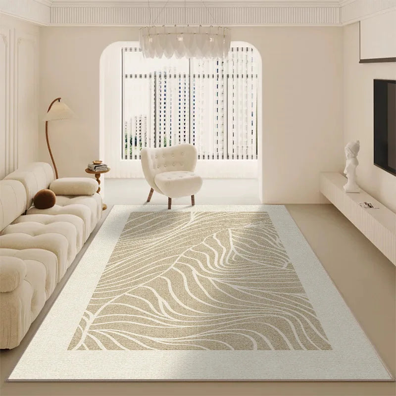 Luxury Minimalist Living Room Carpet Cream Color Large Area Rug for Sofa Bedroom Home Decor