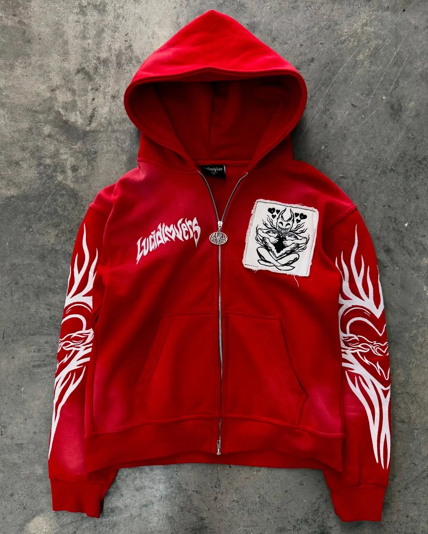 European and American Fashion Trends Joker Pattern Embroidered Zipper Hoodie Women Street Hip Hop Retro Casual Sweatshirt Unisex
