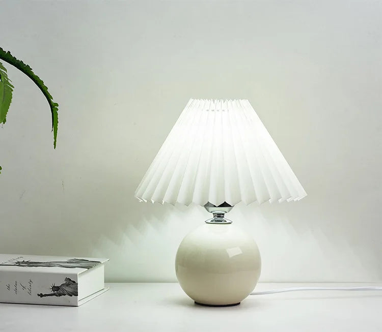 Nordic Girl Room Decorated with Pleated Desk Light Fixtures Korean-style Folding Table Lampshade Cozy Bedroom Bedside Lamp