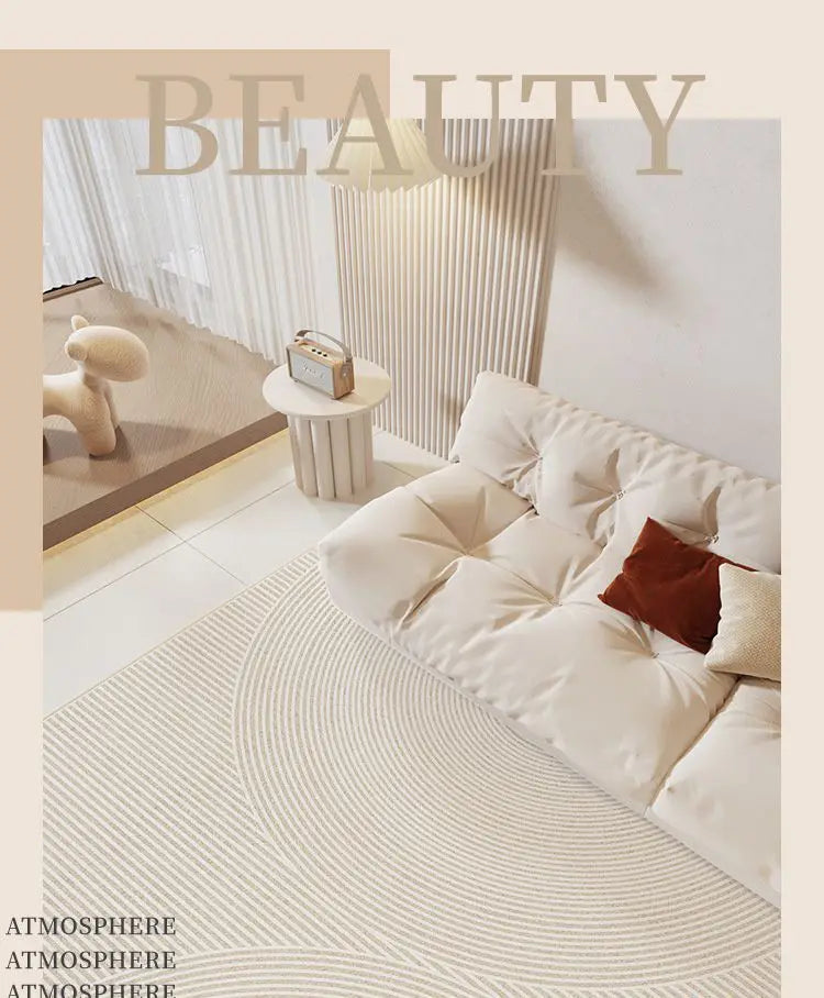 Luxury Minimalist Living Room Carpet Cream Color Large Area Rug for Sofa Bedroom Home Decor