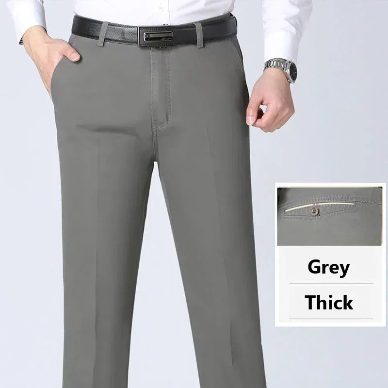 100% Cotton Spring Summer Middle-aged Cargo Trousers Men's Straight Slacks High Waists Thin Thick Breathable Male Suit Pants