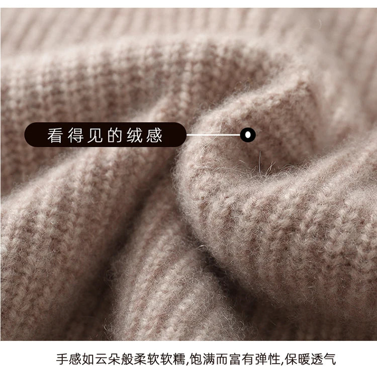 100% Pure Wool Men's Round Neck Thick Pullover Sweater - Youth Knitted Cashmere Sweater with Bottom
