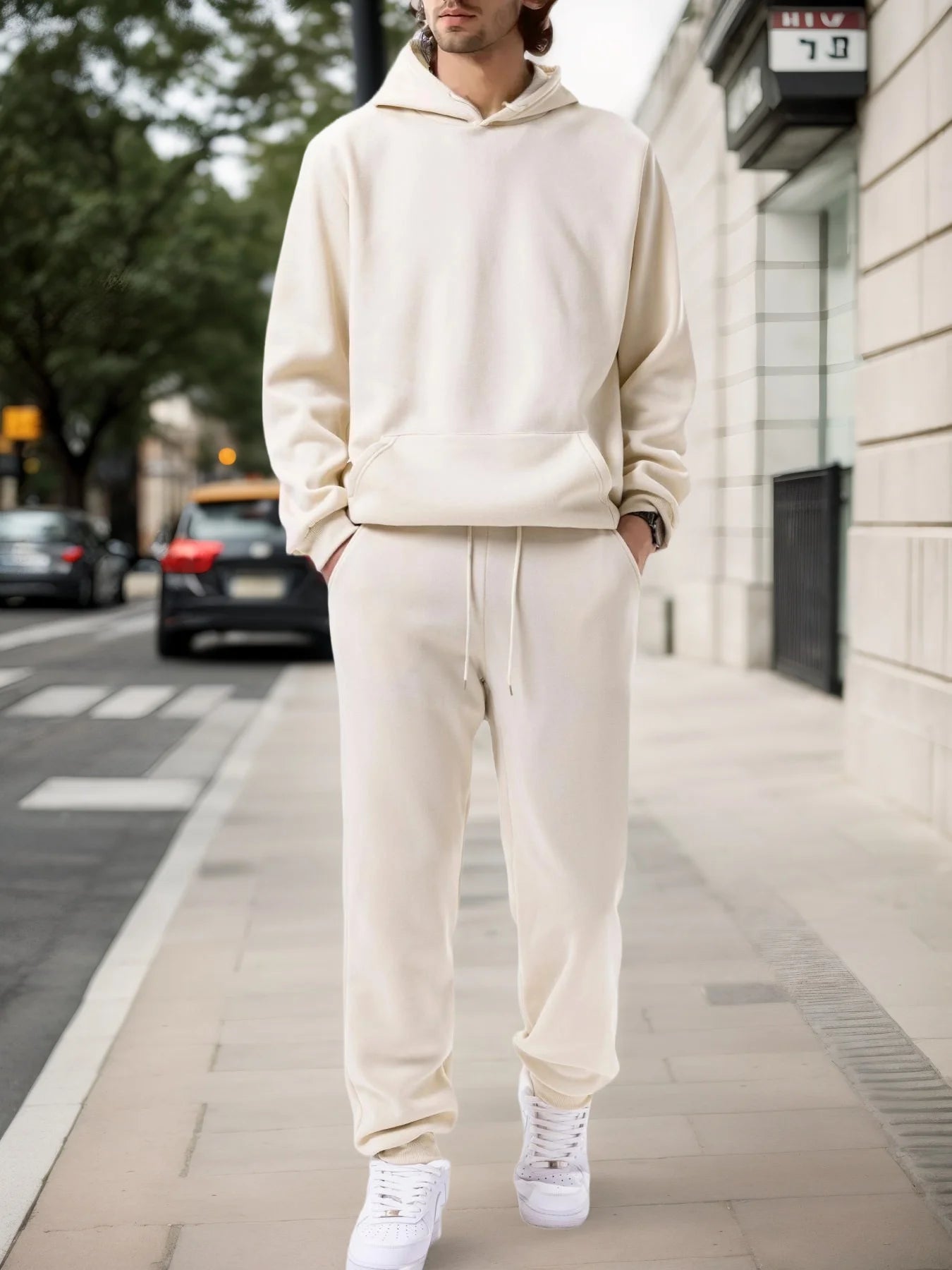 Men's Autumn and Winter Solid Color Hoodie and Jogging Pants Two-piece Set Fashionable Outdoor Casual Sportswear Men's Tracksuit