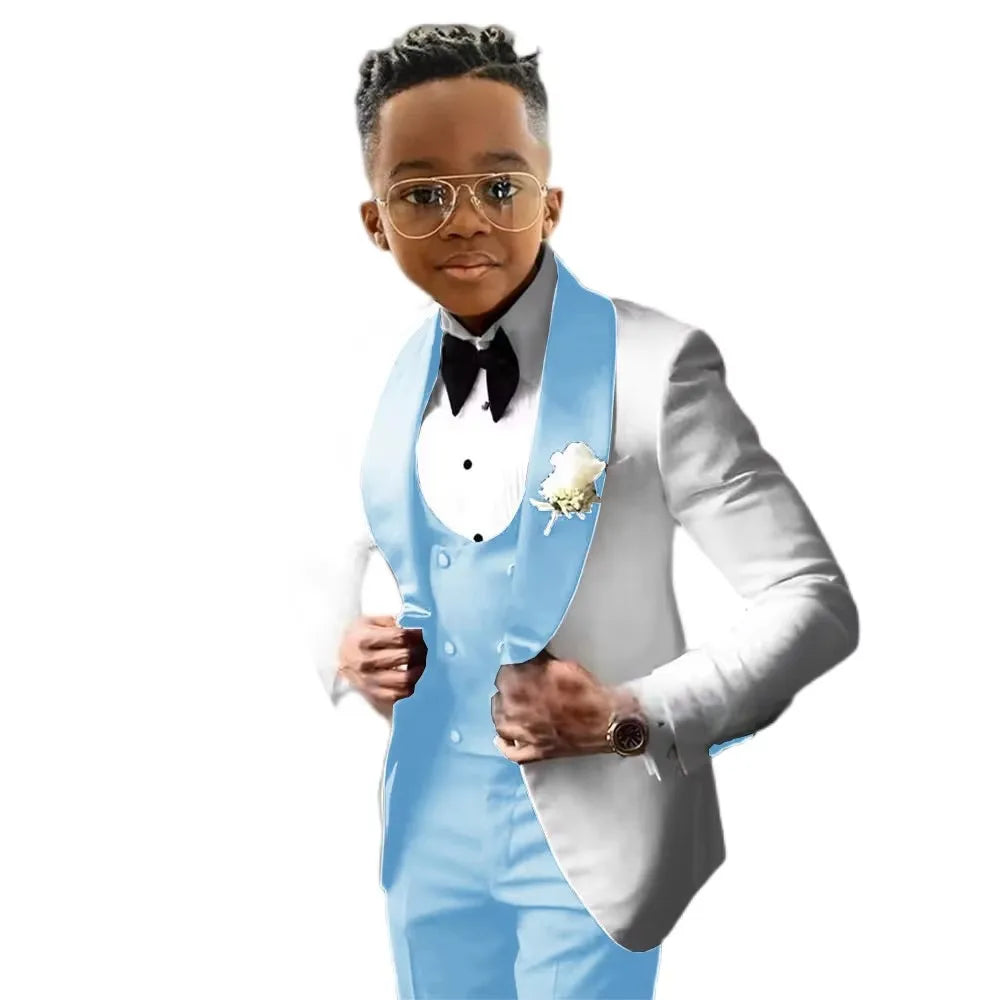 Handsome Solid Boys Suit 3 piece Suit Big kids Custom Suits 2-18 Years Old Wedding Tuxedos Blazer Vest Pants Set for Boys