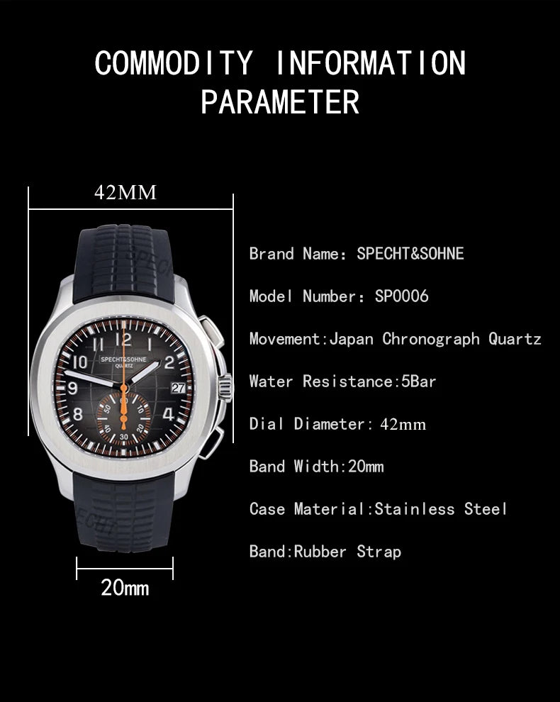 Dropshipping Products 2025 Men Watch Specht&Sohne Japan Chronograph Quartz Wristwatch Rose Gold Waterproof