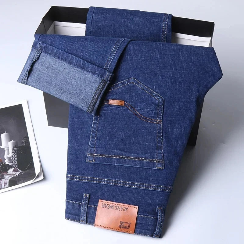 2026 Men NEW Men's Fashion Business Jeans Classic Style Casual Stretch Slim Jean Pants Male Brand Denim Trousers Black Blue Mens