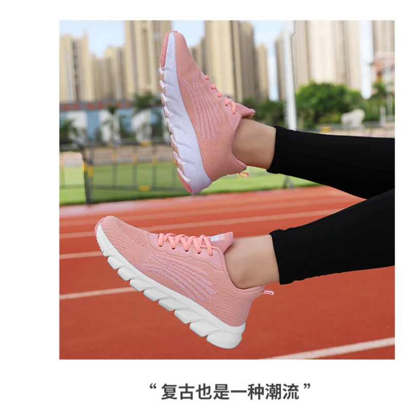 Spring Flying Knitted Breathable Running Shoes Sports Women Casual Shoes Soft Sole Couples Men And Women Small White Shoes
