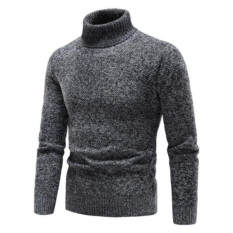 Autumn Winter Fleece Sweater for Men - Thicker Turtleneck Warm Pullover Slim Fit Clothing - Luxury Brand Black Brown Jumpers - Elastic