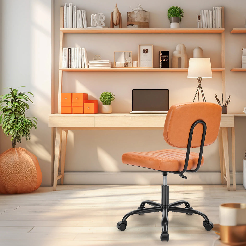 JHK Armless Office Desk Chair with Back Lumbar Support, Height Adjustable PU Leather Computer Chair with 360° Swivel Rolling Wheels
