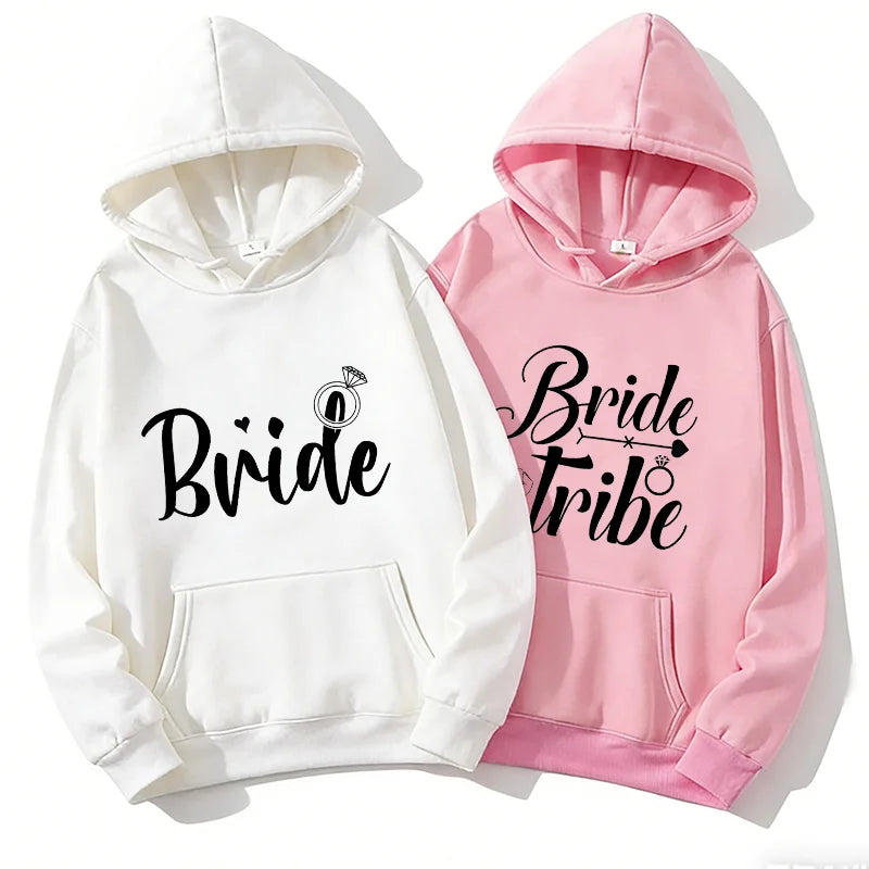 Fashion Team Bride Tribe Hoodies Women Ring Crown Print Soft Pullover Sweatshirts for Wedding Bachelorette Party Outerwear