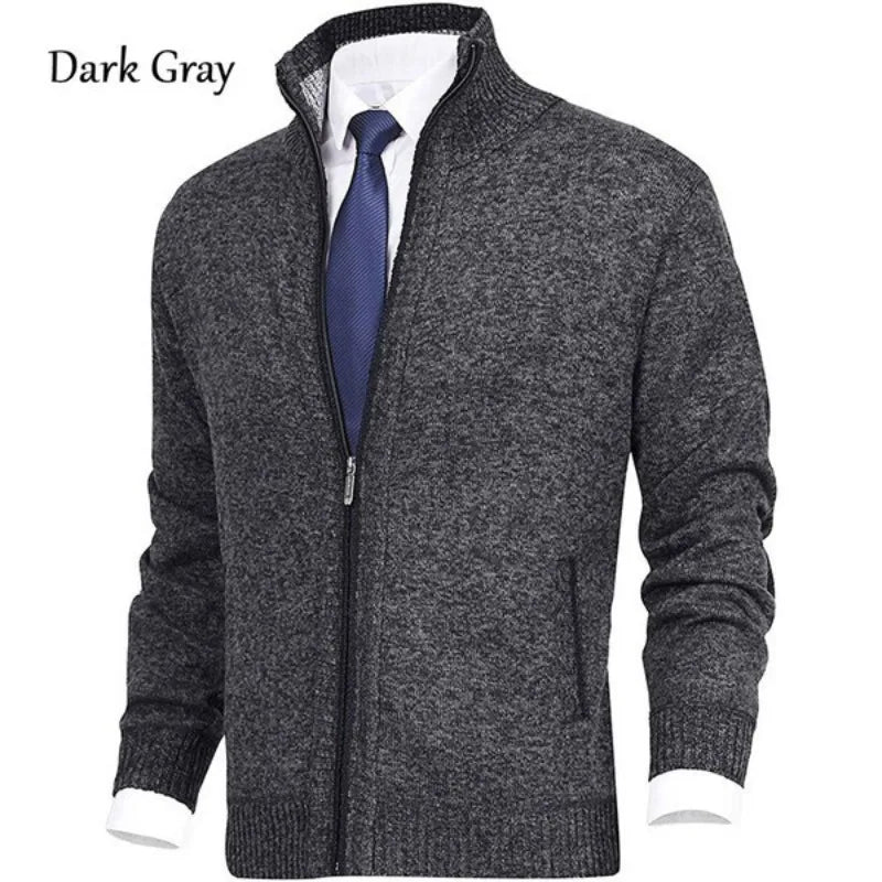 2026 New Men's Solid Color Stand Collar Fashion Cardigan Sweater Knitted Jacket