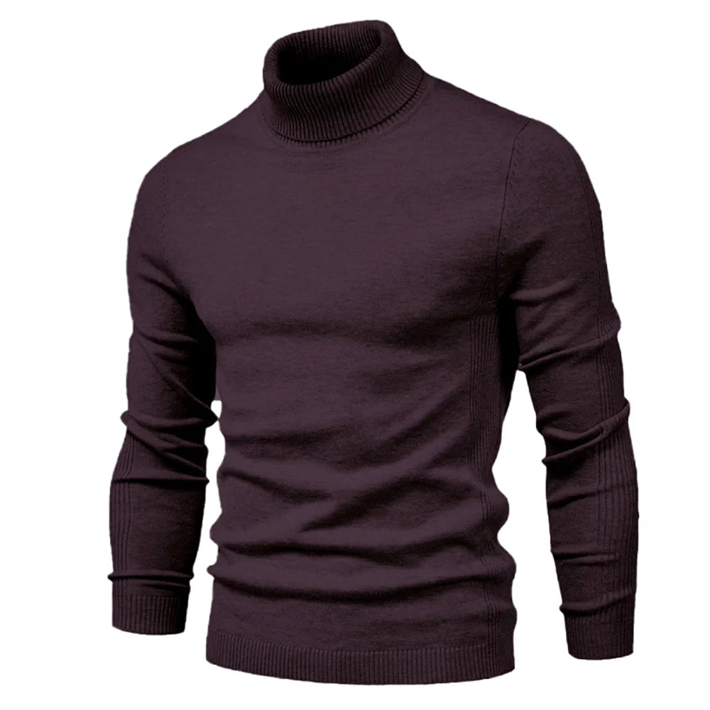 2021 New Winter Men's Turtleneck Sweater Casual Solid Color Warm Pullover High Quality Slim High Neck Long Sleeve Sweater Men