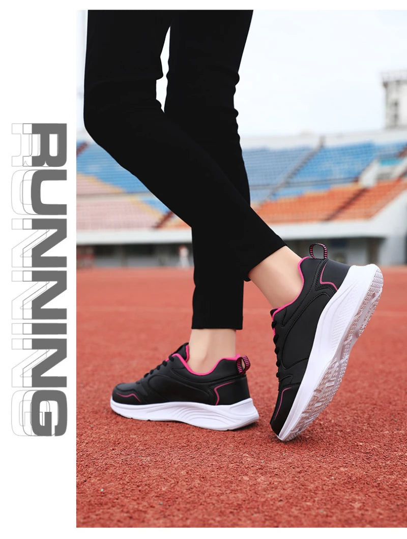 Autumn and Winter Leather Outdoor Running Shoes for Women Flat Sports Casual Shoes for Women White Shoes Large Size Travel