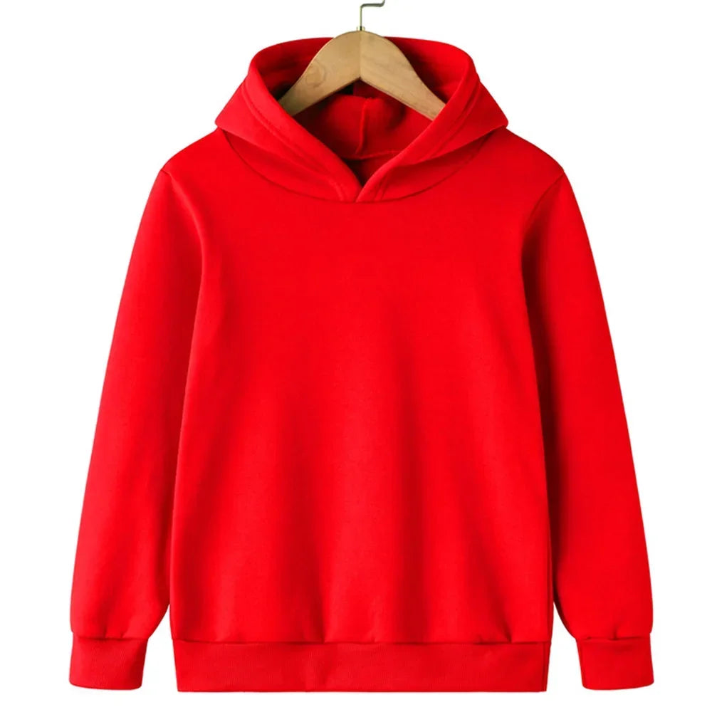 Children's Hooded Sweatshirt, Warm and Thick, Solid Color, Black, Yellow, Blue, Pink, Purple, Red Casual and Stylish Sweatshirt.