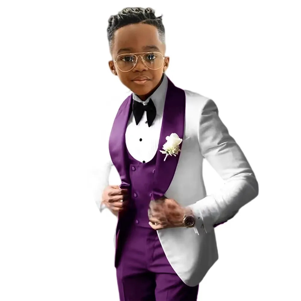 Handsome Solid Boys Suit 3 piece Suit Big kids Custom Suits 2-18 Years Old Wedding Tuxedos Blazer Vest Pants Set for Boys