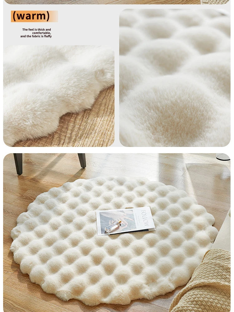Bubble Velvet Faux Rabbit Fur Carpet Round Soft Fluffy Pet Mat Modern Living Room Decor Winter Warm Plush Kids Game Tent Mats