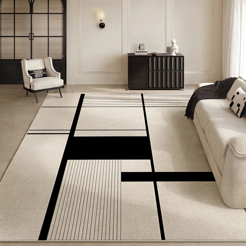 VIKAMA Black And White Vertical Texture Geometric Lines Loop Pile Carpet Living Room Sofa Non-Slip Floor Mat Home Decoration