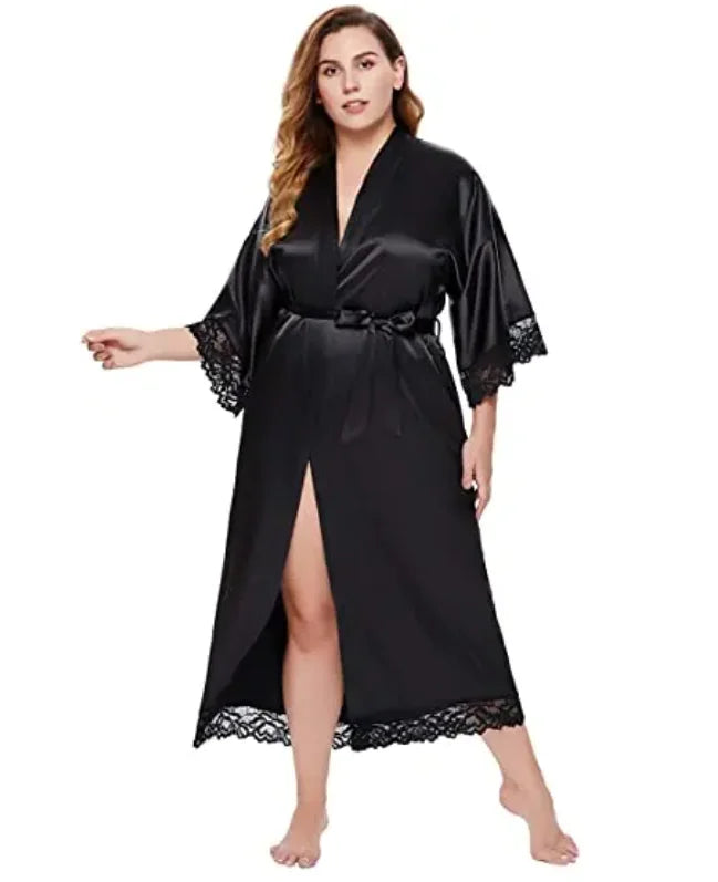 Bride Robe with Lace Sleeves White  Lace Bridal Robe Long Wedding Kimono Robe for Women Bridesmaid Dressing Gown