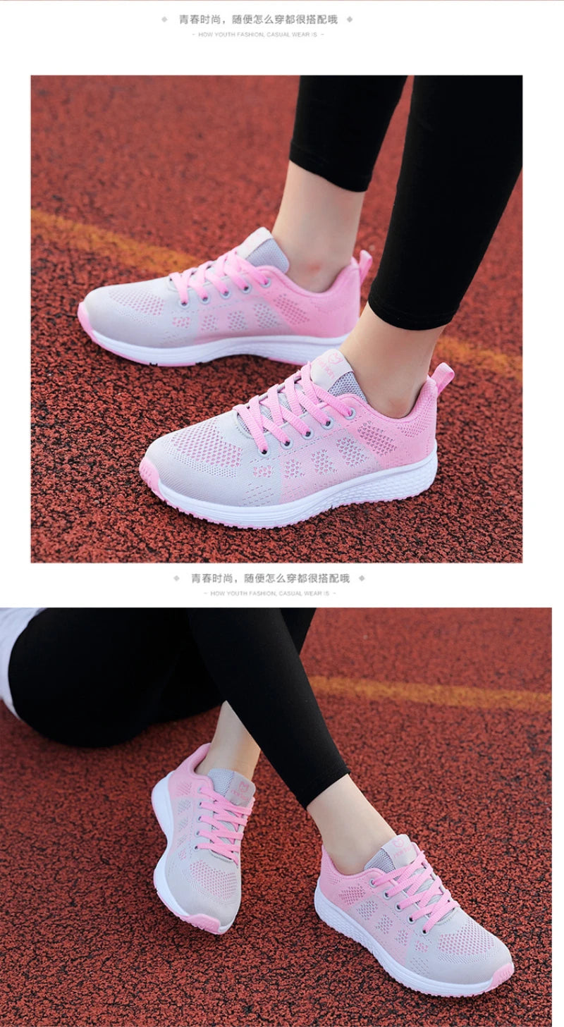 Spring Flying Knit Shoes Korean Casual Student Versatile Lace-Up Mesh Women's Sports Shoes Forrest Gump Comfort