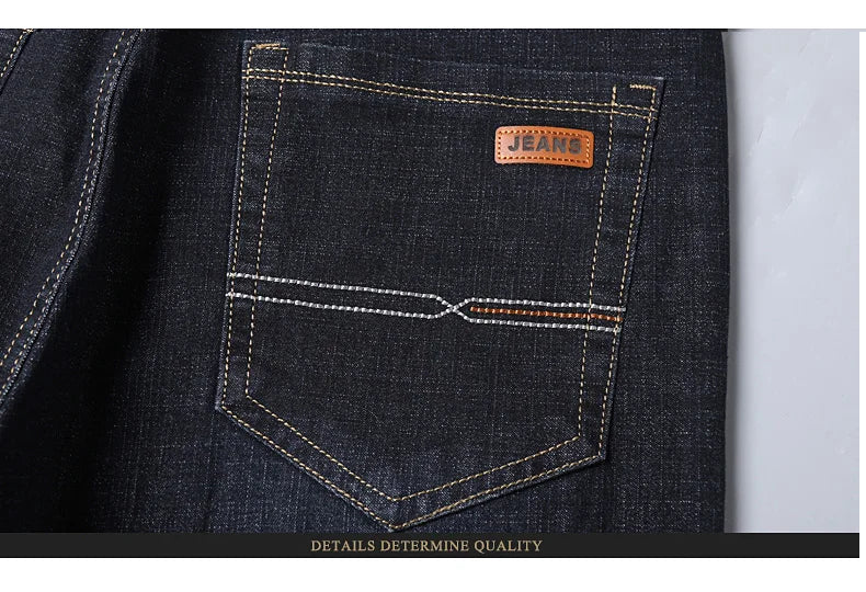 Men's Soft Straight Denim Pants 2025 Autumn Classic Business Black Biker Jeans Overalls