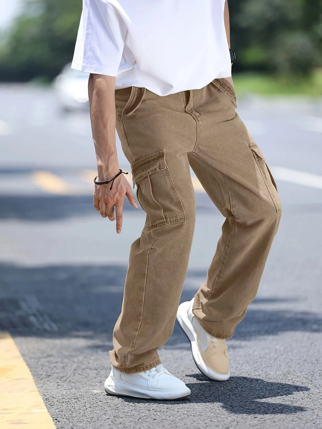 Men's Multi-Pocket Denim Work Pants, Straight-Leg Jeans, Lumberjack Work Pants, Large-Capacity Pocket Jeans