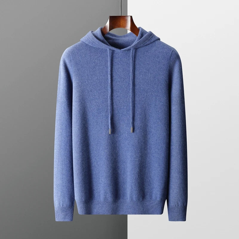 Men's Cashmere One-piece Ready-to-wear Hoodie - 100% Merino Wool Knitted Sweatshirt for Autumn and Winter