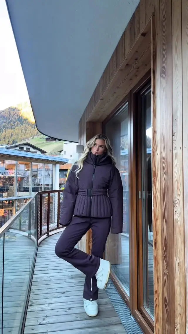 Belted Chic Hooded Cotton Coat Women Casual Full Sleeve Stand Collar Zipper Short Skiwear 2026 Lady Winter Sport Puffer Jacket
