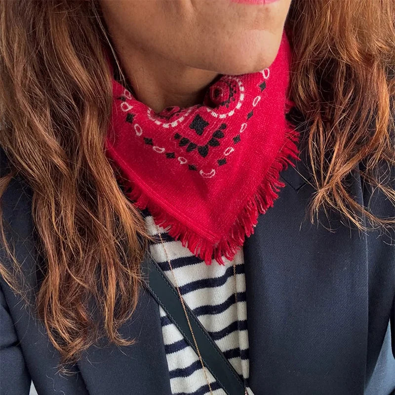 Fashion Paisley Printed Tassel Square Scarf for Women