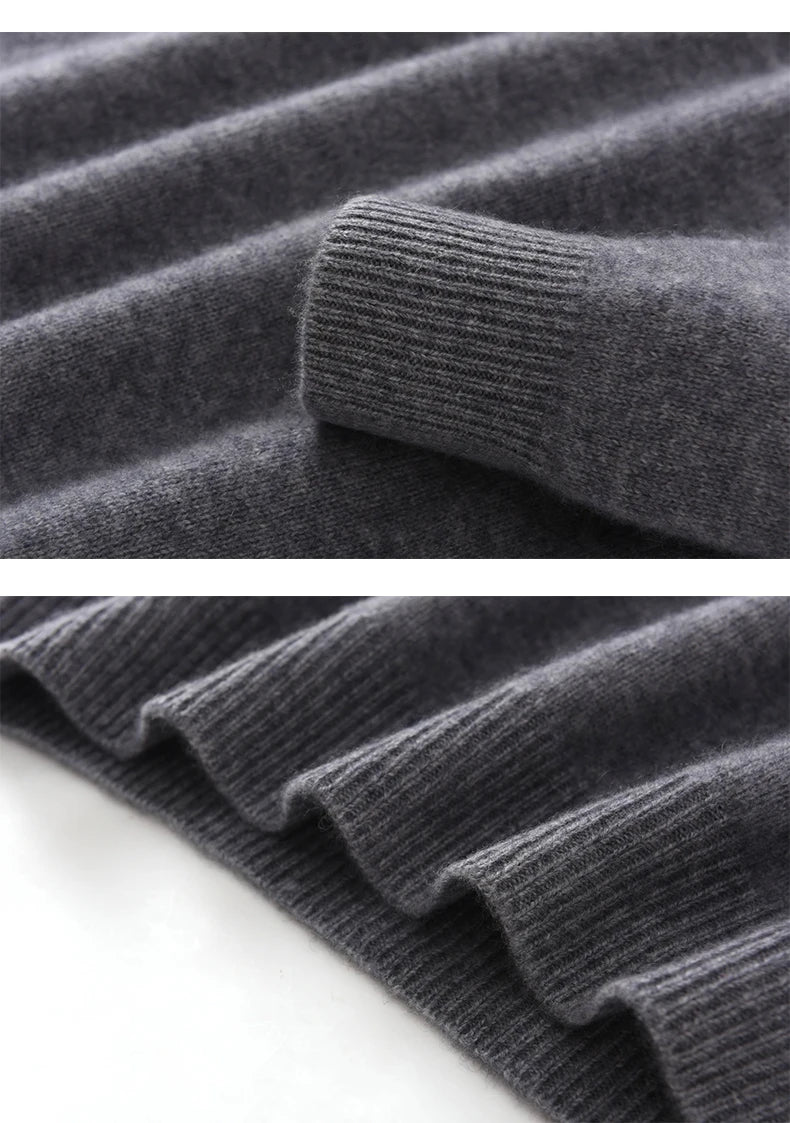 Autumn Winter New Round Neck 100% Cashmere Sweater for Men - Loose Thickened Casual Color Block Pullover Knitted Base Shirt