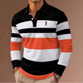 Men's Striped Rugby Polo Long-Sleeved Collar Shirt for Casual, School, Outdoor Sports - 3D Printing for Spring, Autumn, and Winter