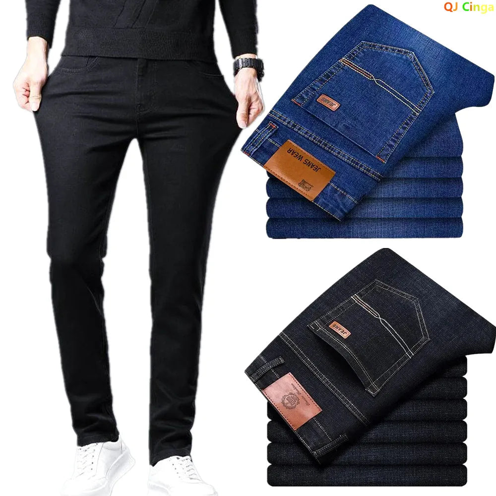 2026 Spring New Arrival Men's Black Jeans, Blue Stretch Denim Pants, Business Casual Shopping Trousers, Asian Sizes 28-40