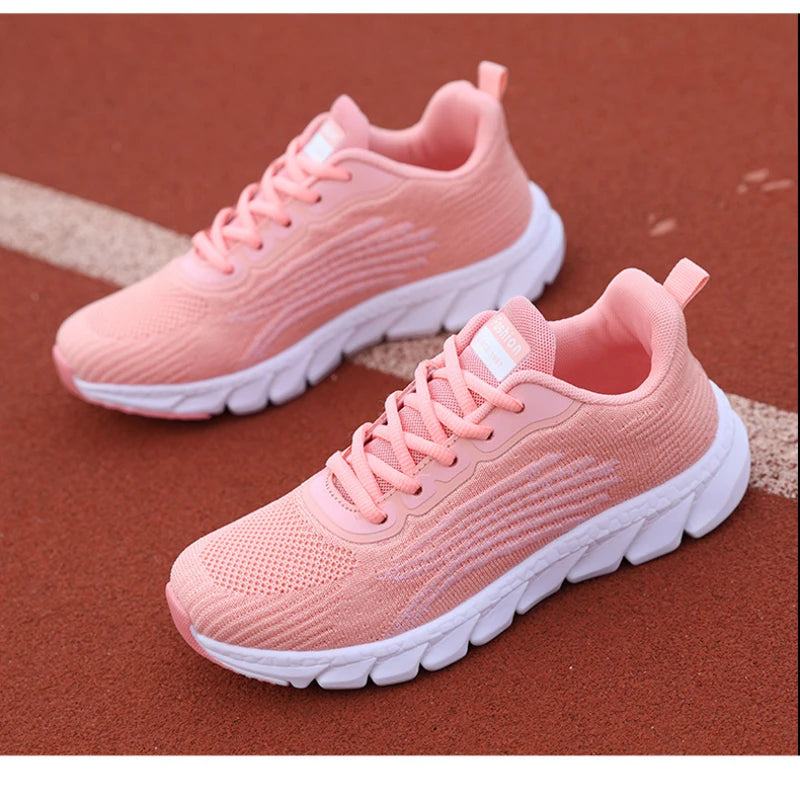 Spring Flying Knitted Breathable Running Shoes Sports Women Casual Shoes Soft Sole Couples Men And Women Small White Shoes