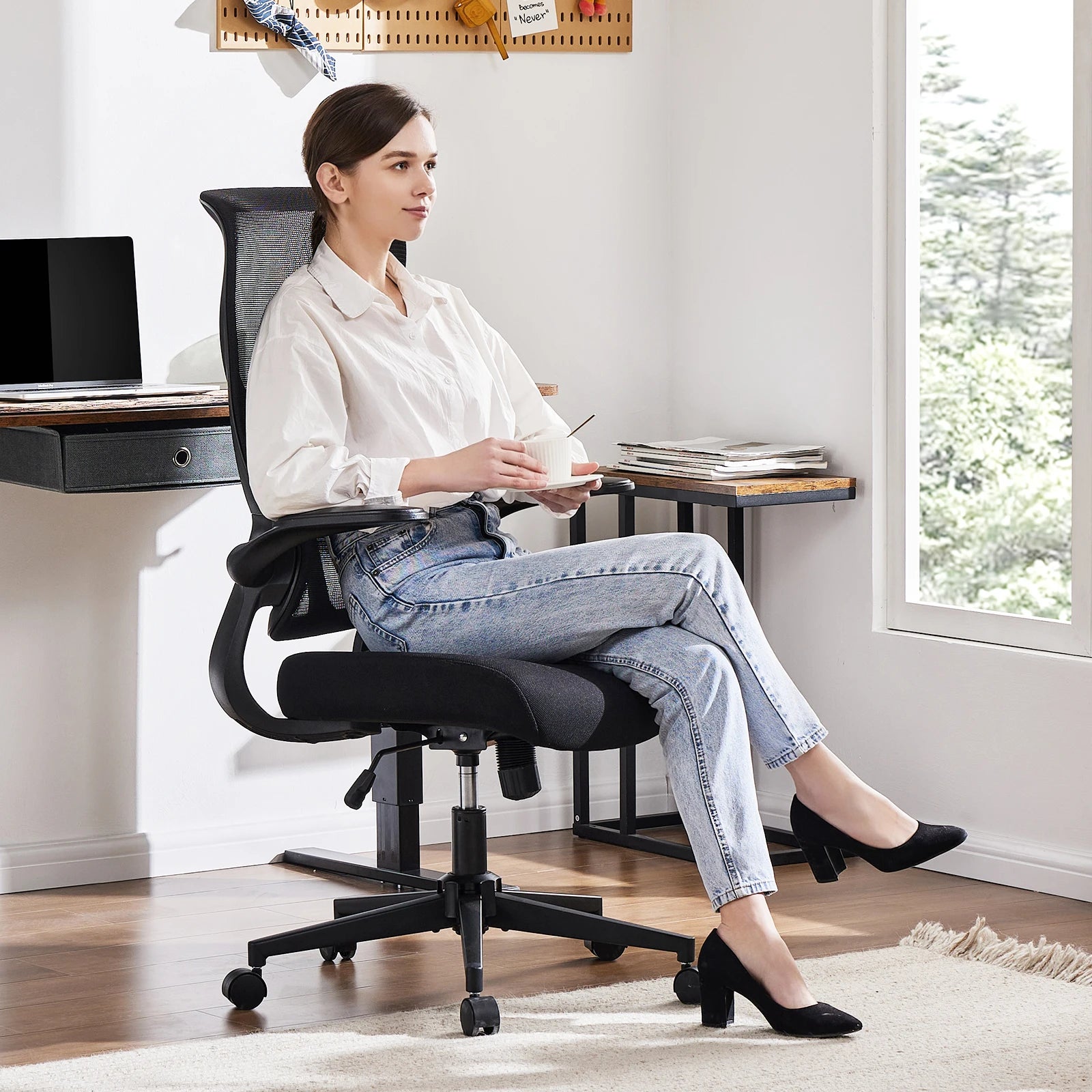 Ergonomic Office Chair - Lumbar Support Office Chair | High Back Swivel Rolling Chairs With Wheels And Arms-Rest