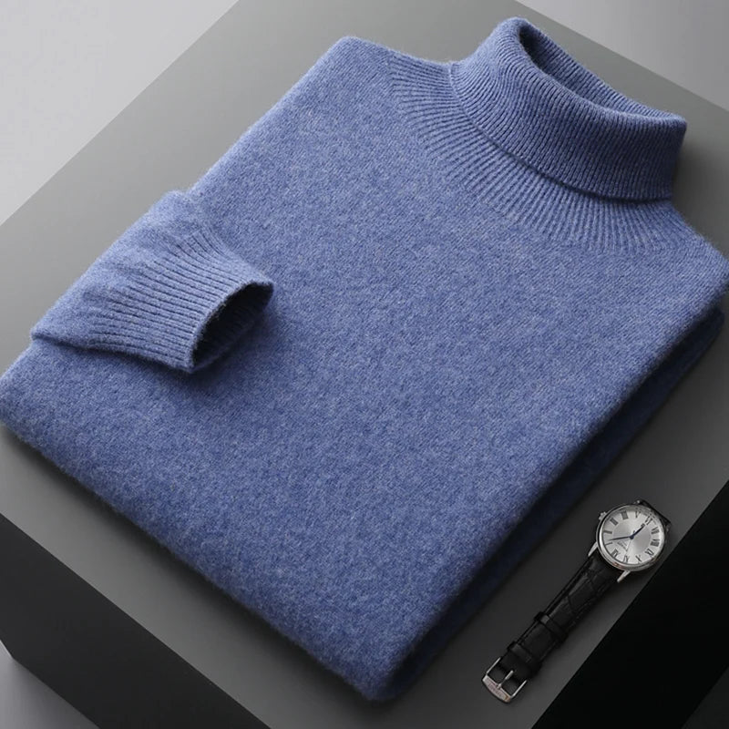 100% Pure Wool One-Piece Ready-to-wear Men's High Lapel Pullover Autumn and Winter Basic Knitted Versatile Sweater Casual Large