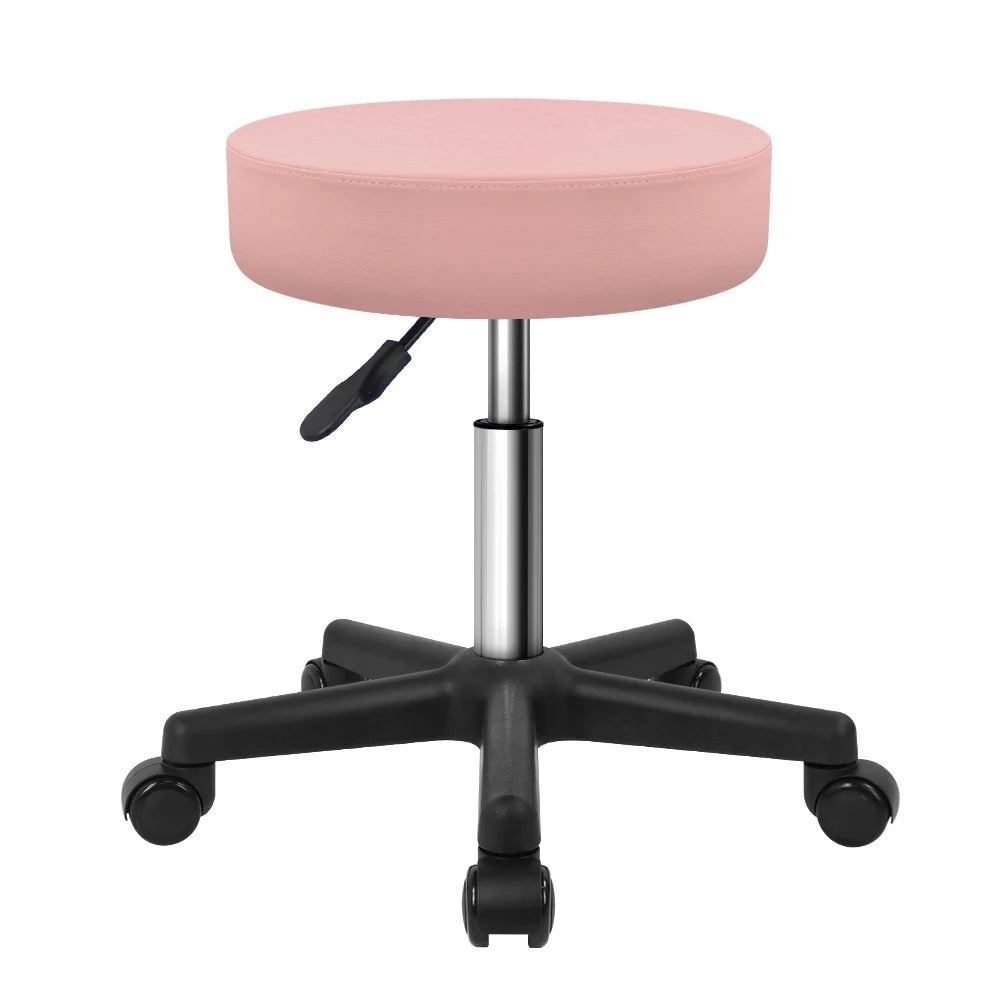 KKTONER Adjustable Swivel Stool with Wheels Round Swivel Stool with Black Base for Drawing Work SPA Massage Parlor in Pink