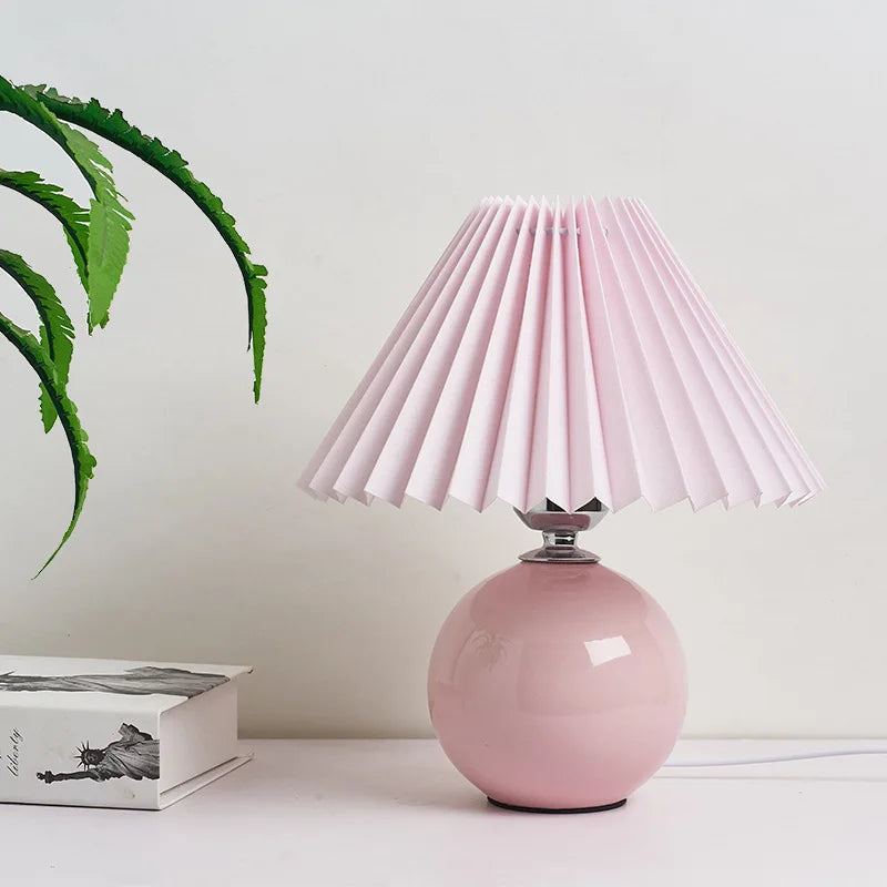 Nordic Girl Room Decorated with Pleated Desk Light Fixtures Korean-style Folding Table Lampshade Cozy Bedroom Bedside Lamp
