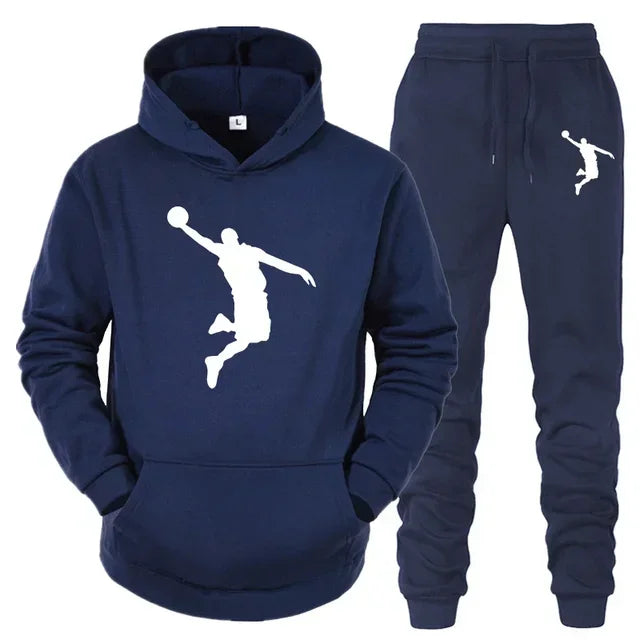 High-Quality Printed Youth Hooded Sweatshirt Set for Sports Jogging, Fashionable Men's Sportswear for Daily Casual Commuting