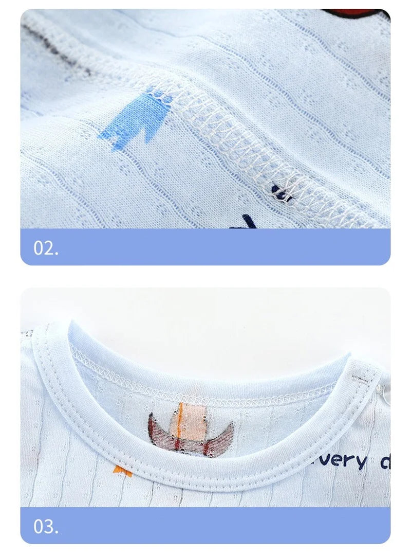Top+Pants 2-Piece Set Breathable Soft Cotton Pajamas for Children Boys Girls Baby Summer Cartoon Long Sleeve Home Sleepwear Set 1-6Y