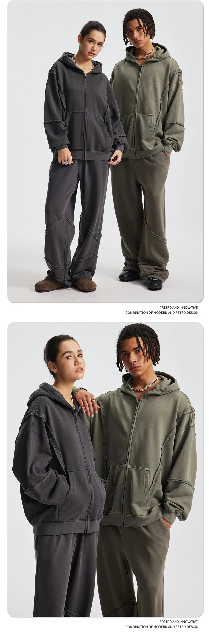 ZODF Retro Winter Man 430gsm Zipper Cotton Hoodies Unisex Heavy Weight Washed Loose Edge Zip-up Hooded Coats HY1125