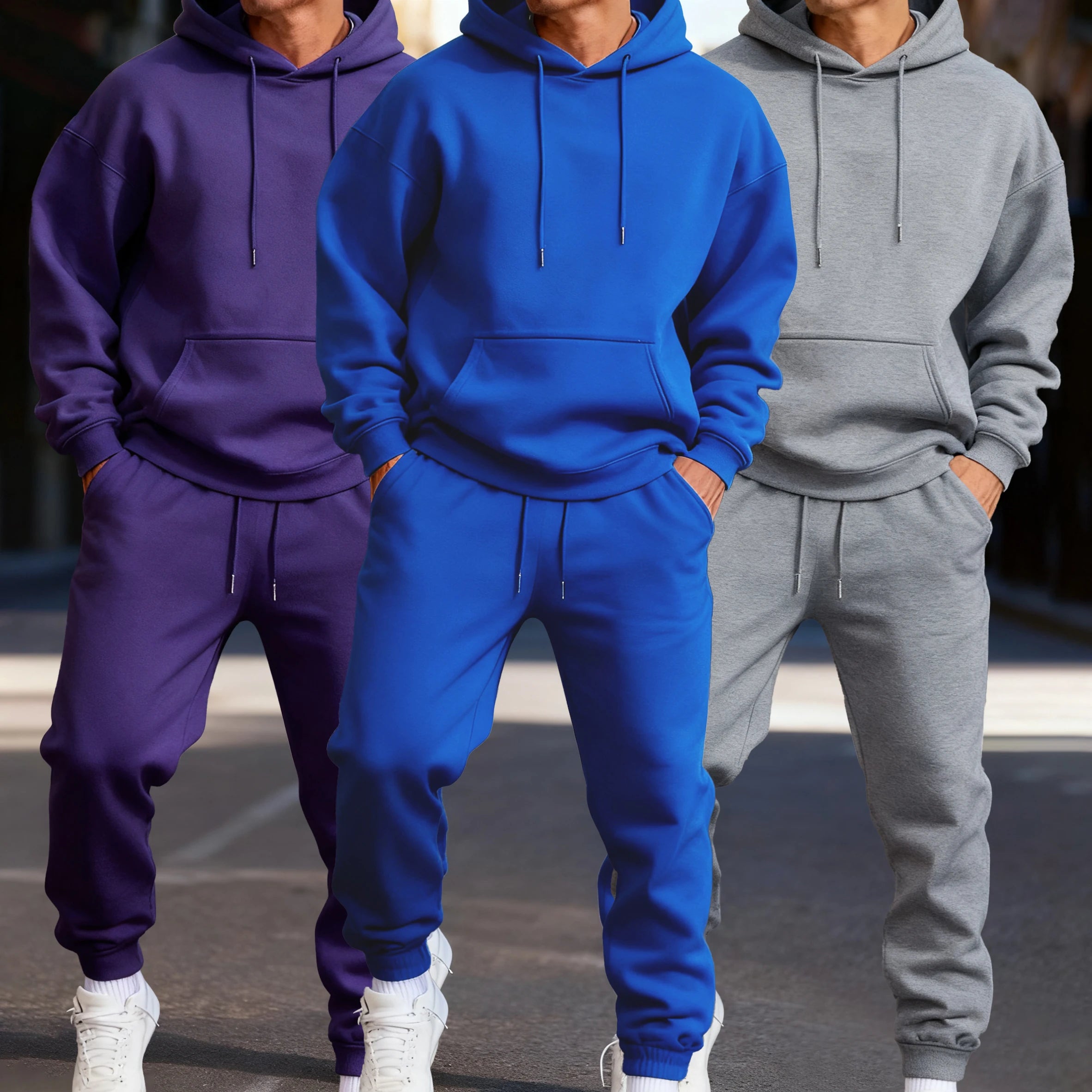 Solid Hoodies Suit Men