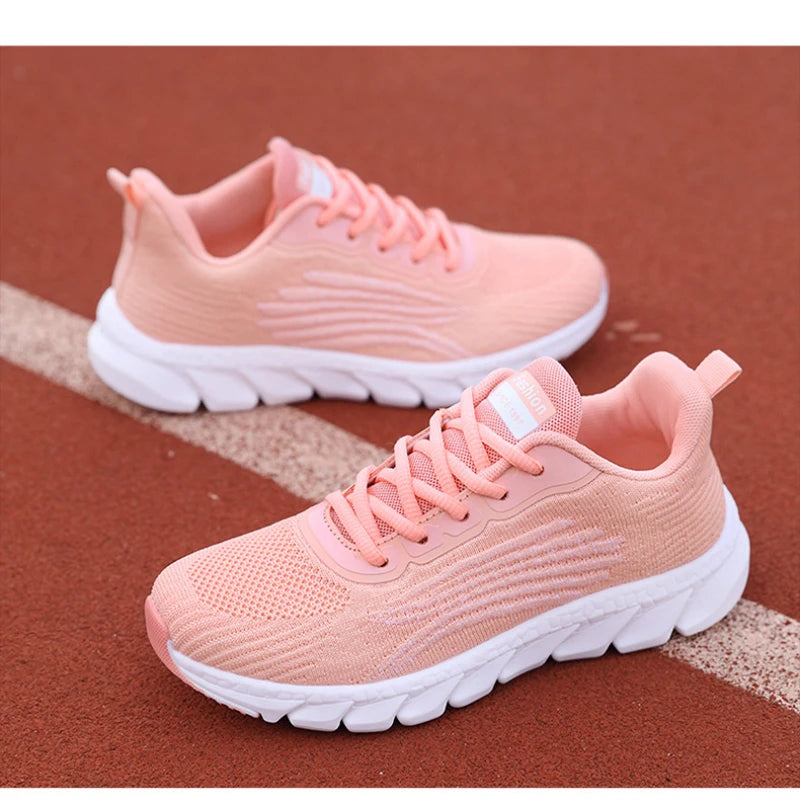 Spring Flying Knitted Breathable Running Shoes Sports Women Casual Shoes Soft Sole Couples Men And Women Small White Shoes