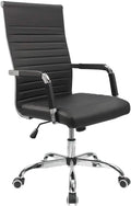Furmax Ribbed Office Desk Chair Mid-Back PU Leather Executive Conference Task Chair Adjustable Swivel Chair with Arms (White)